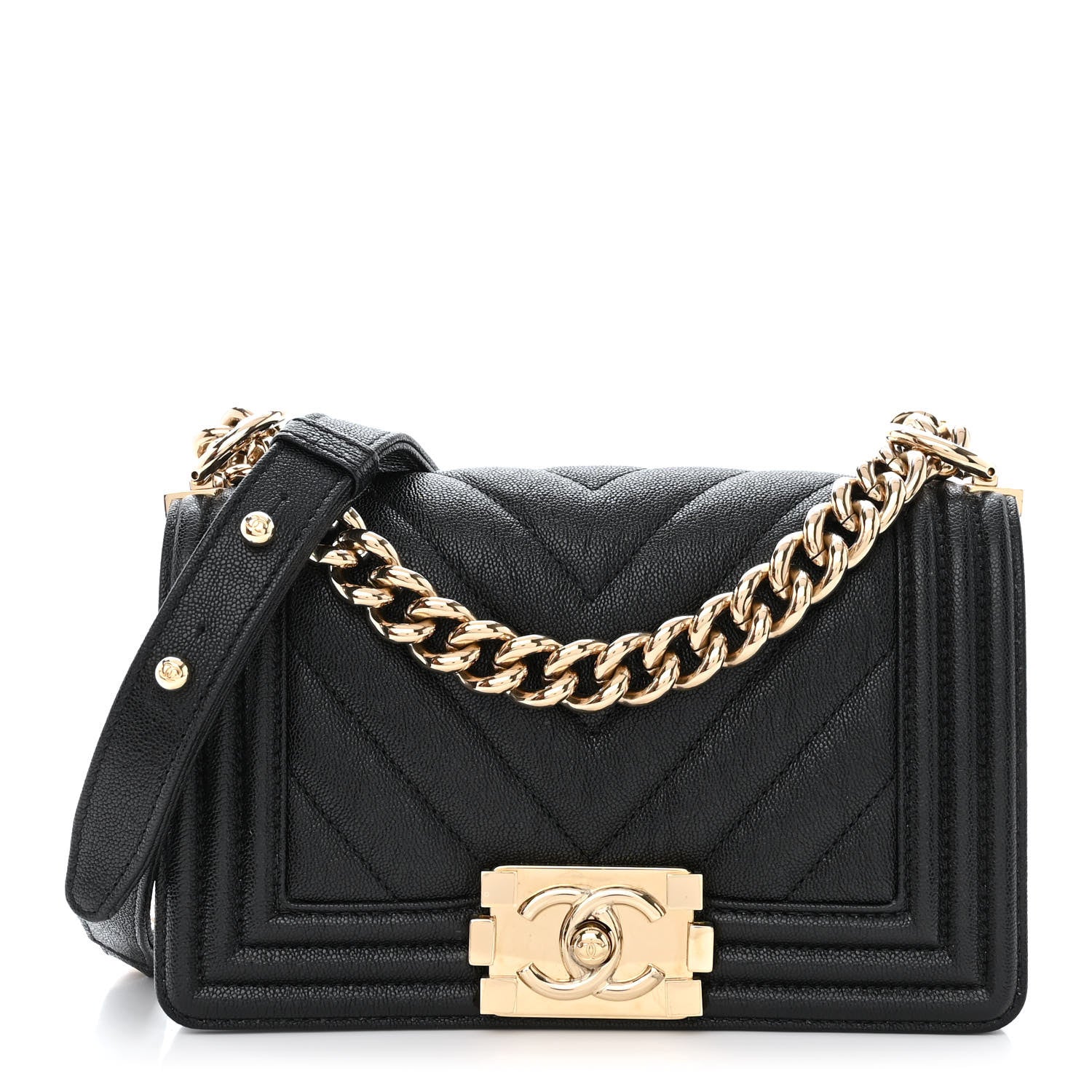 Chanel Caviar Chevron Quilted Small Boy Flap Black 1 of 10