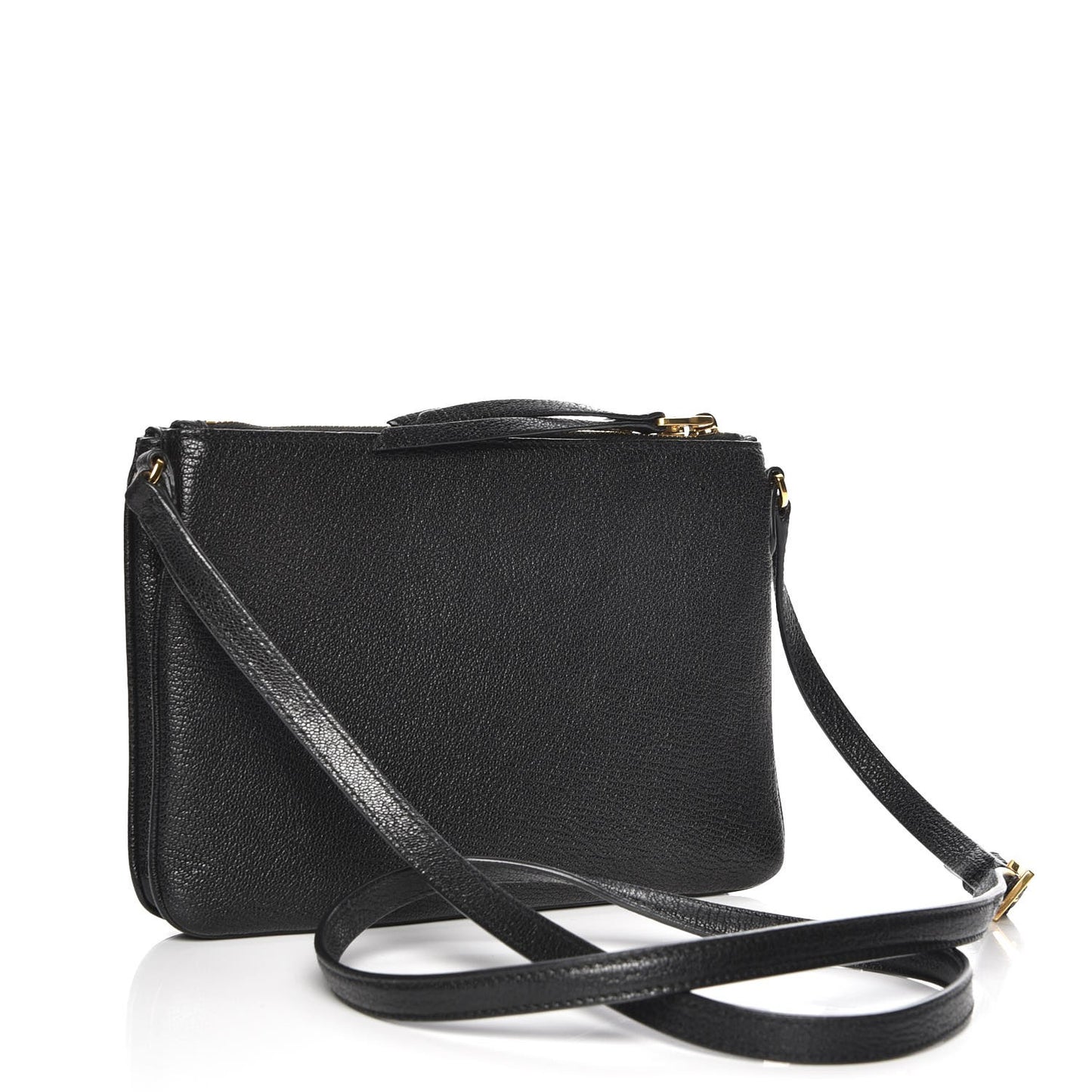 Goatskin Madras Double Zip Crossbody Bag Nero Black