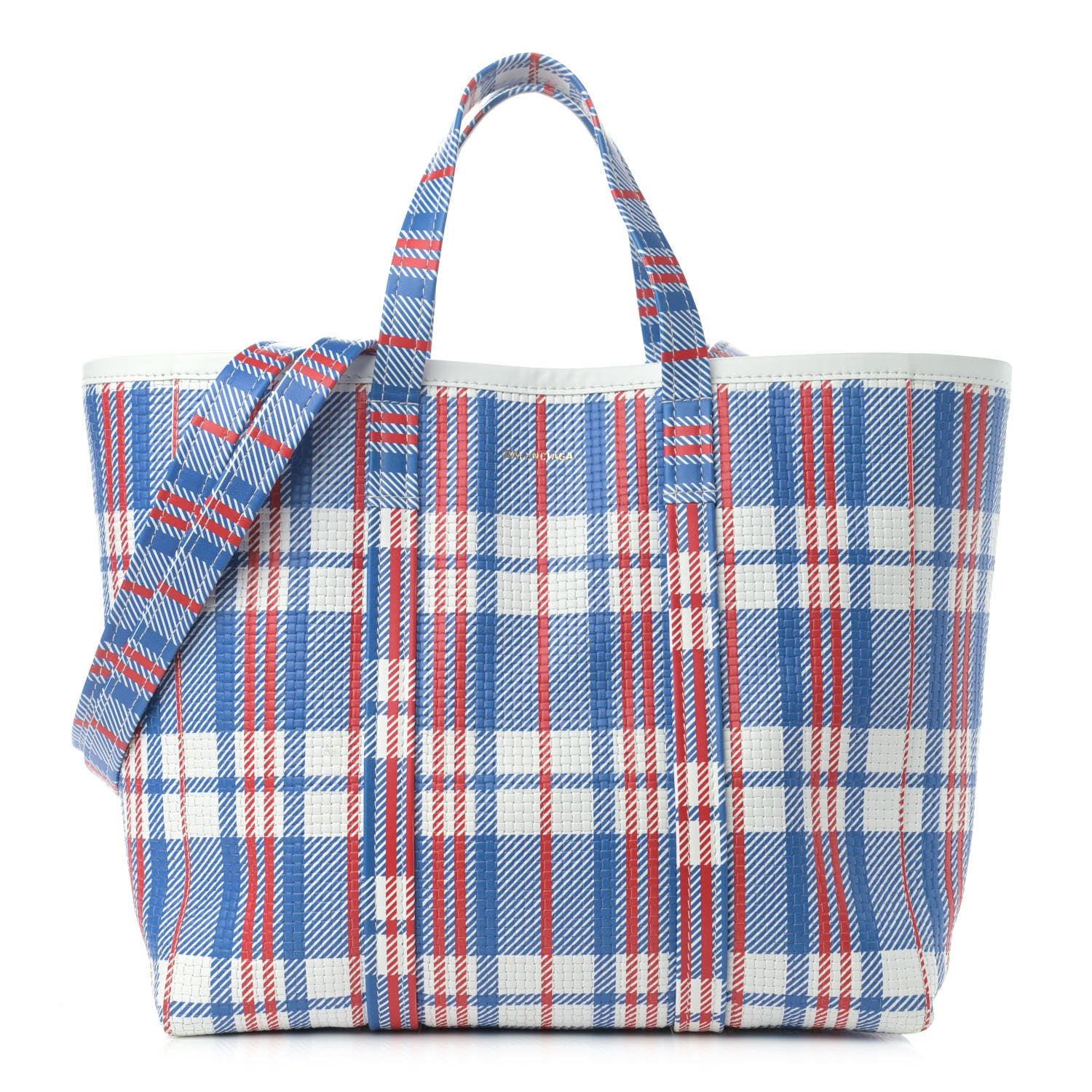 Balenciaga Calfskin Check Print Embossed Medium Barbes East West Shopper Cobalt Blue 1 of 11