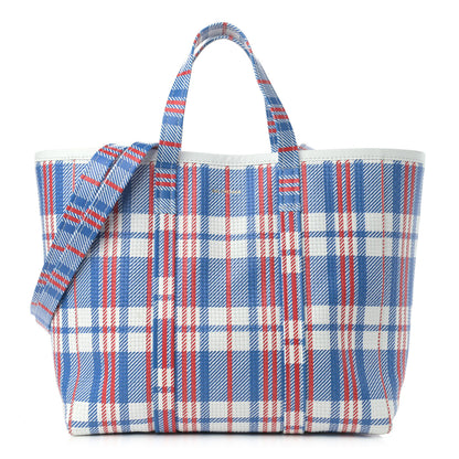 Balenciaga Calfskin Check Print Embossed Medium Barbes East West Shopper Cobalt Blue 1 of 11