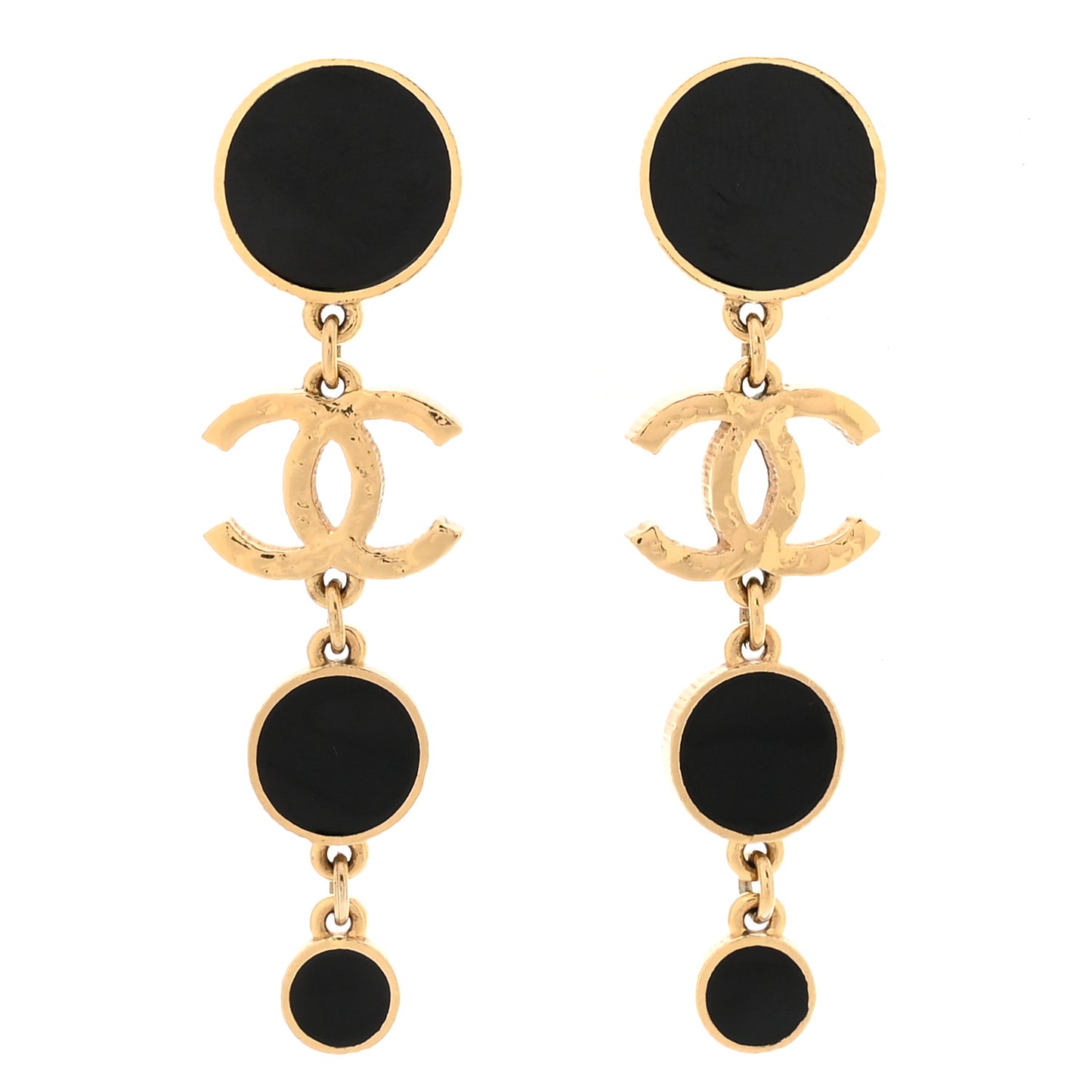Metal Resin Disc CC Long Drop Earrings Gold Black