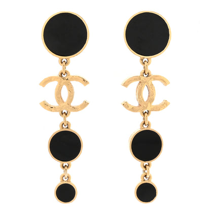 Chanel Metal Resin Disc CC Long Drop Earrings Gold Black 2 of 5