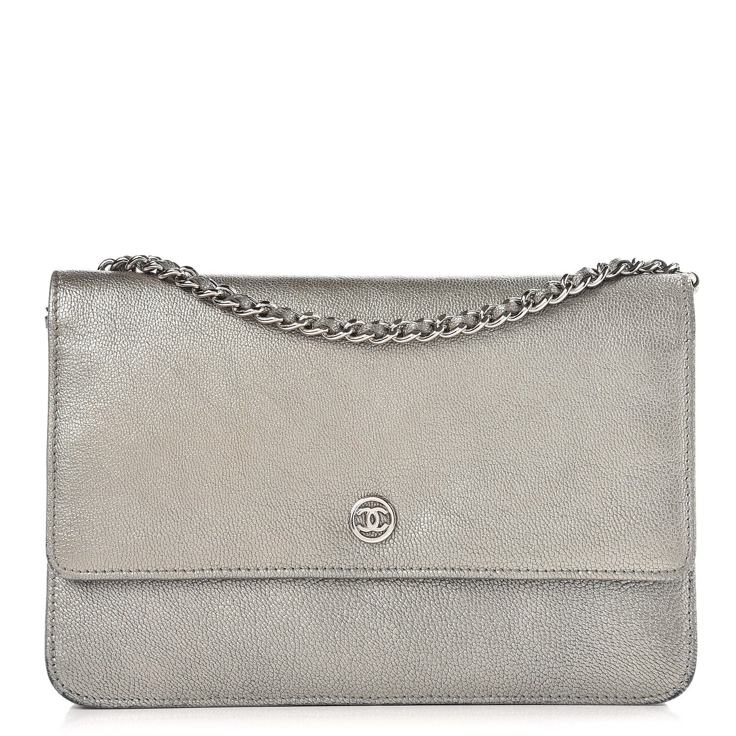 Metallic Goatskin Wallet On Chain WOC Silver