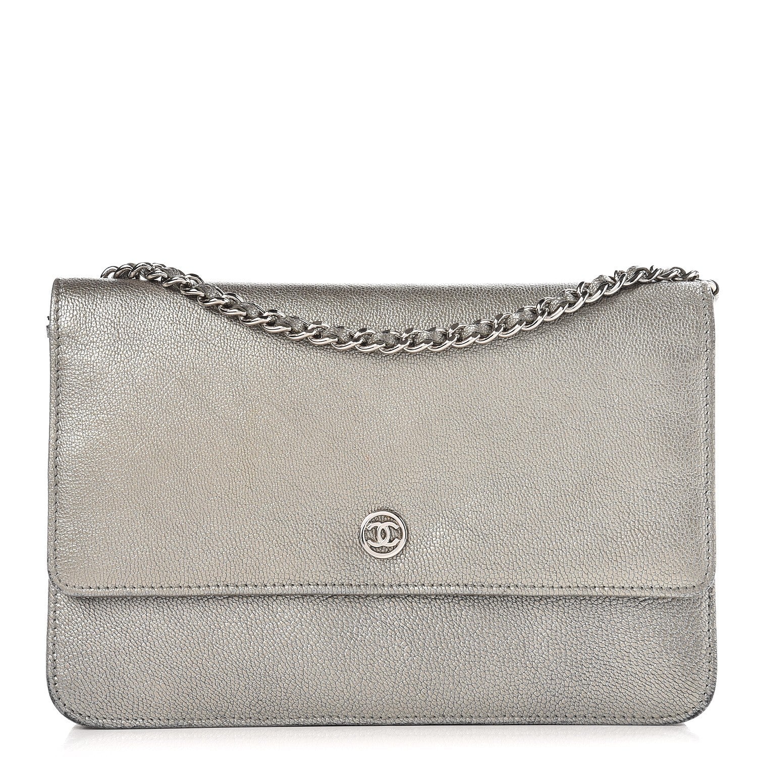 Chanel Metallic Goatskin Wallet On Chain WOC Silver 1 of 11