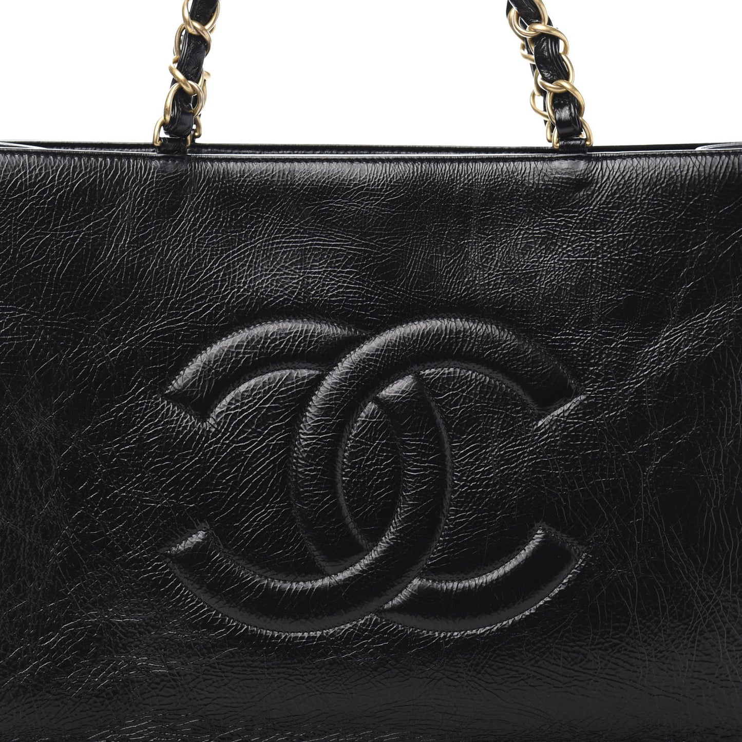 Shiny Aged Calfskin Shopping Bag Black
