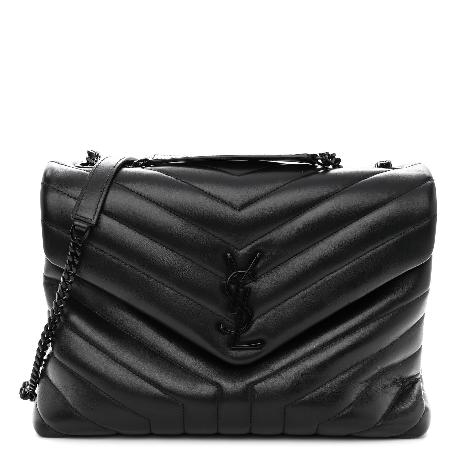 Saint Laurent Calfskin Y Quilted Monogram Monochrome Medium Loulou Chain Satchel Black 1 of 9