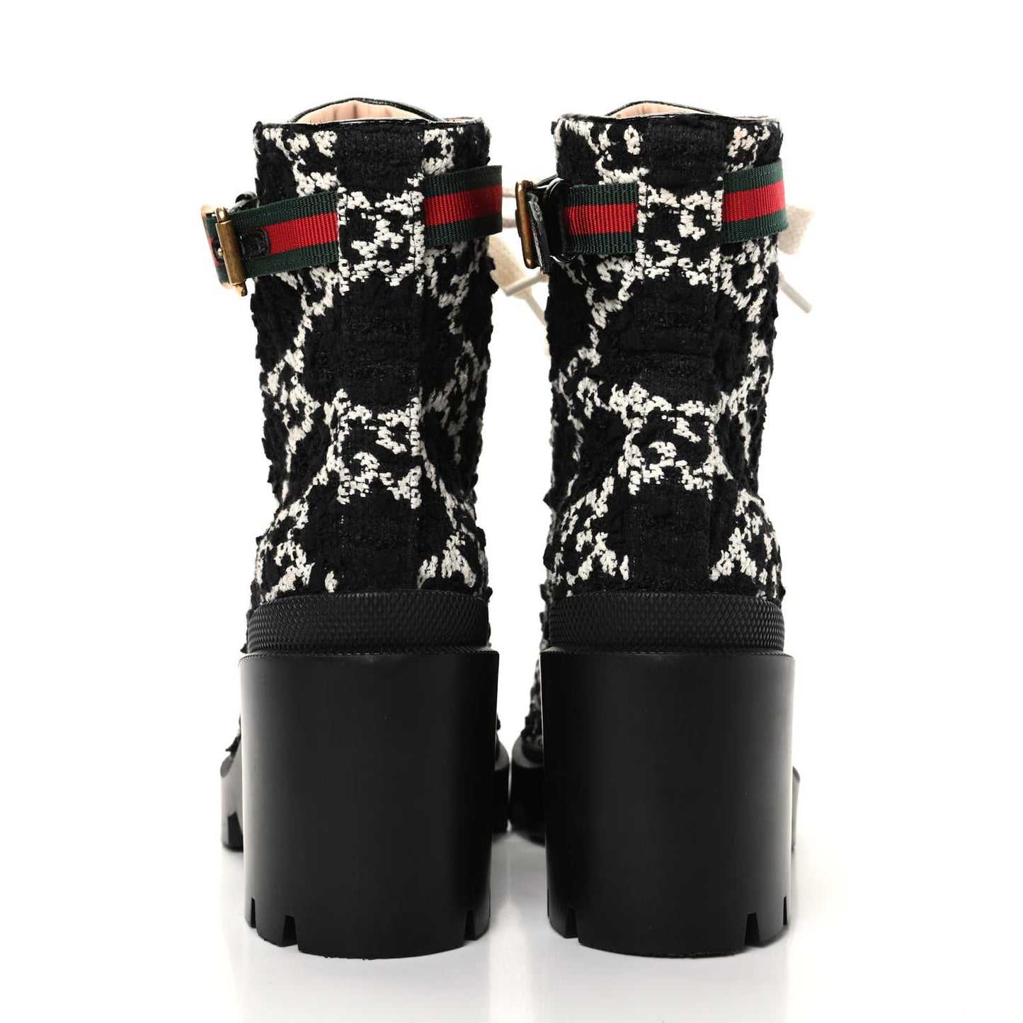 Tweed GG Monogram Lace Up Combat Ankle Boots 36.5 Black