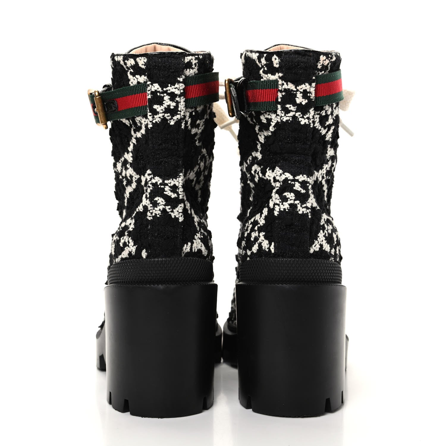 Gucci Tweed GG Monogram Lace Up Combat Ankle Boots 36.5 Black 7 of 10