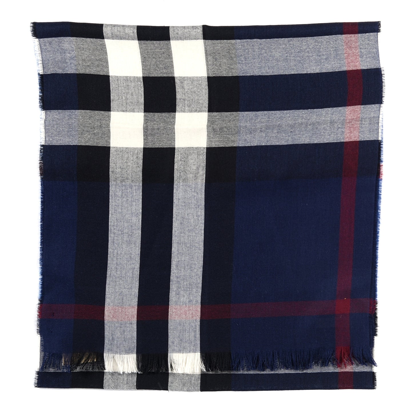Wool Cashmere Check Lightweight Scarf Navy