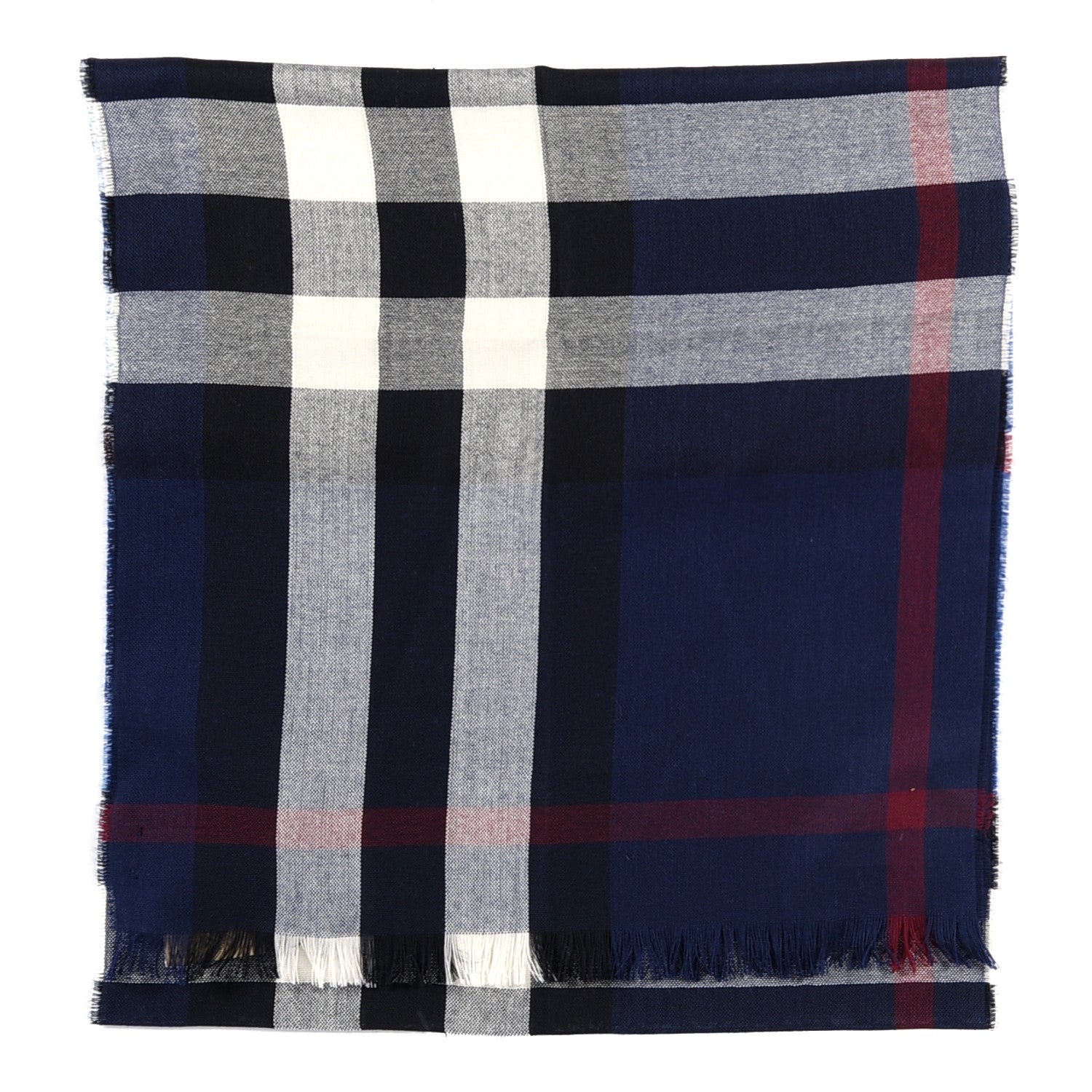 Burberry Wool Cashmere Check Lightweight Scarf Navy 2 of 4