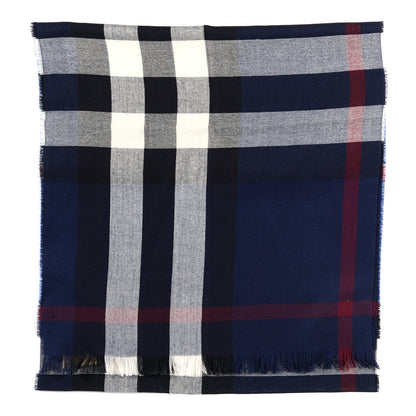 Burberry Wool Cashmere Check Lightweight Scarf Navy 2 of 4