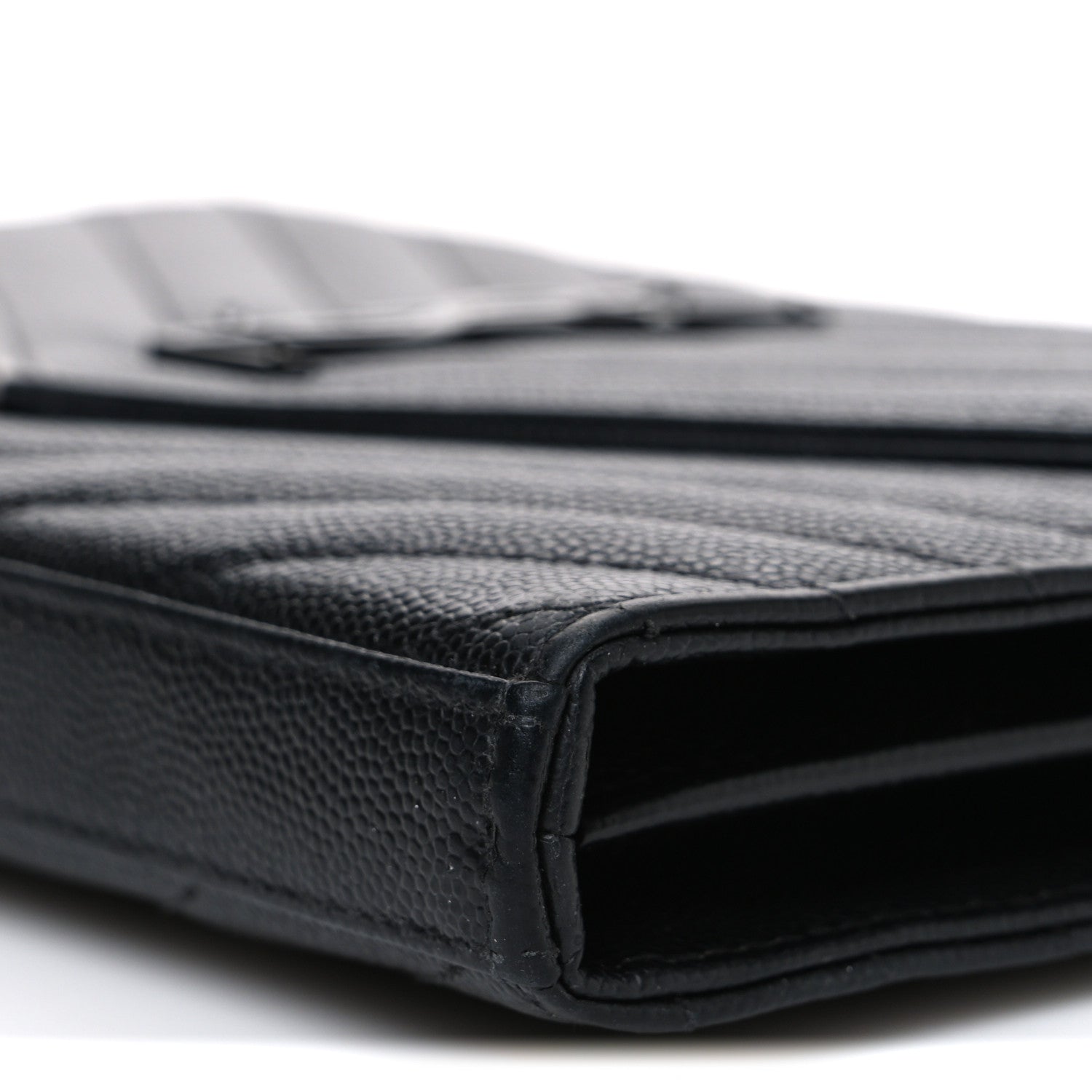 Saint Laurent Grain De Poudre Matelasse Chevron Monogram Monochrome Envelope Chain Wallet Black 9 of 9