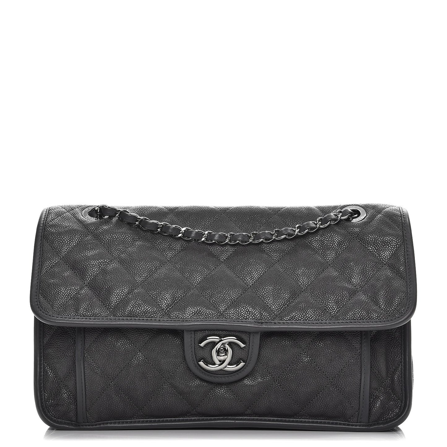 Caviar Quilted Large French Riviera Flap Dark Grey