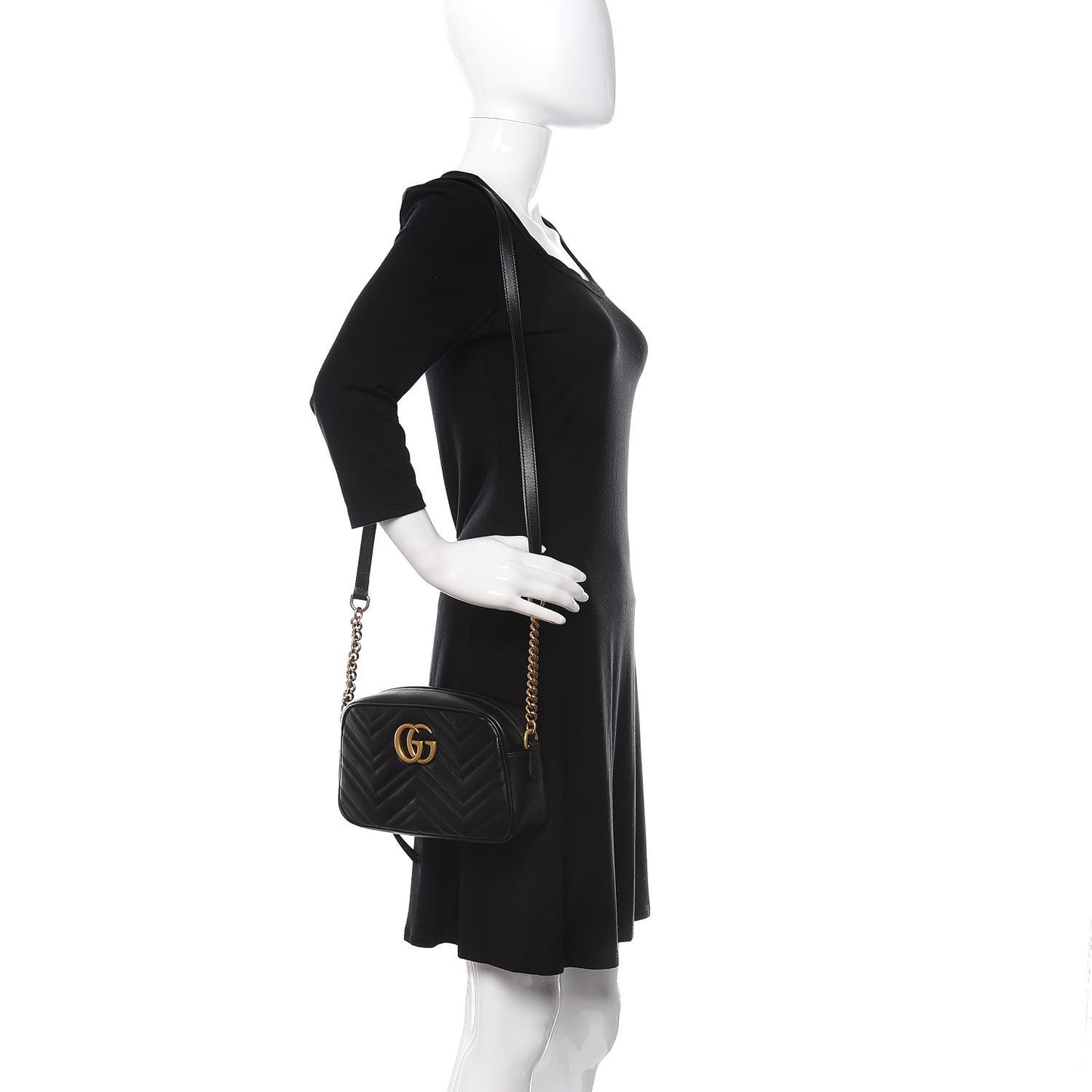 Calfskin Matelasse Small GG Marmont Chain Shoulder Bag Black