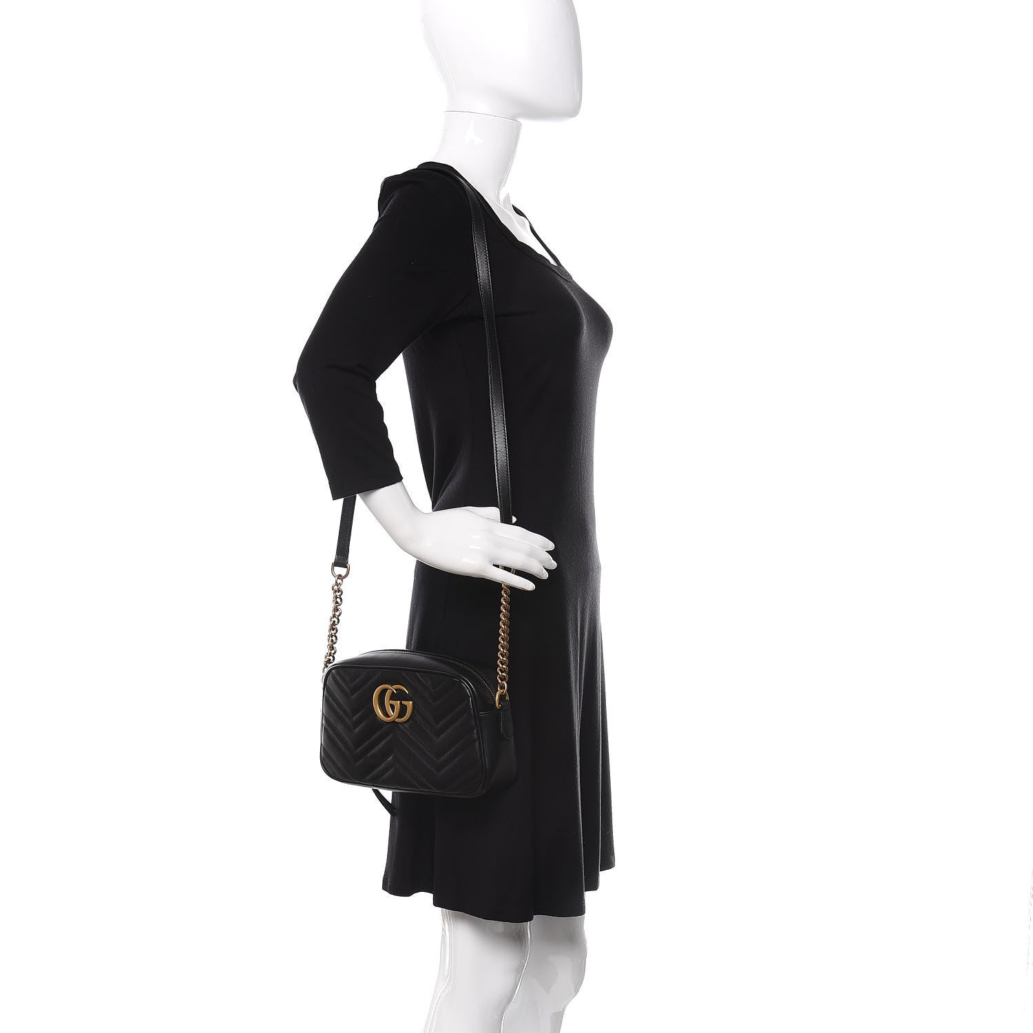 Gucci Calfskin Matelasse Small GG Marmont Chain Shoulder Bag Black 2 of 10