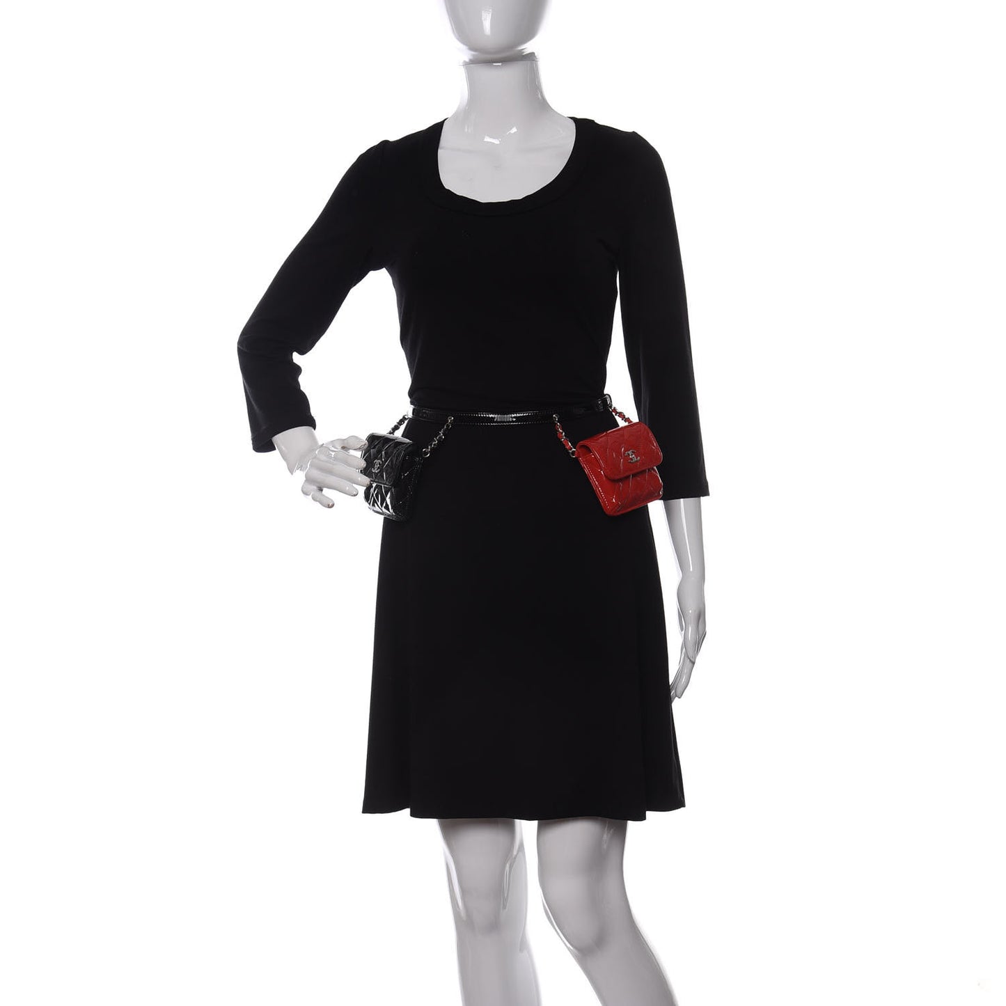 Patent Quilted Belt In Love Double Mini Flap Waist Bag Black Red