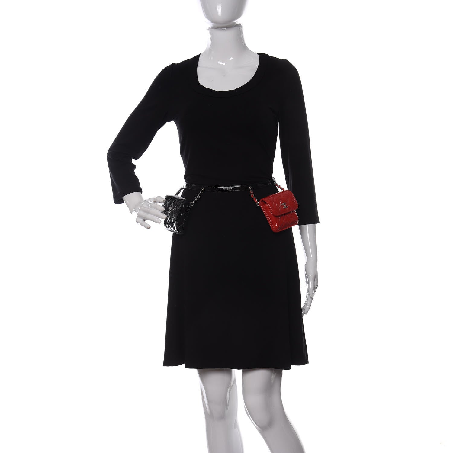 Chanel Patent Quilted Belt In Love Double Mini Flap Waist Bag Black Red 1 of 10