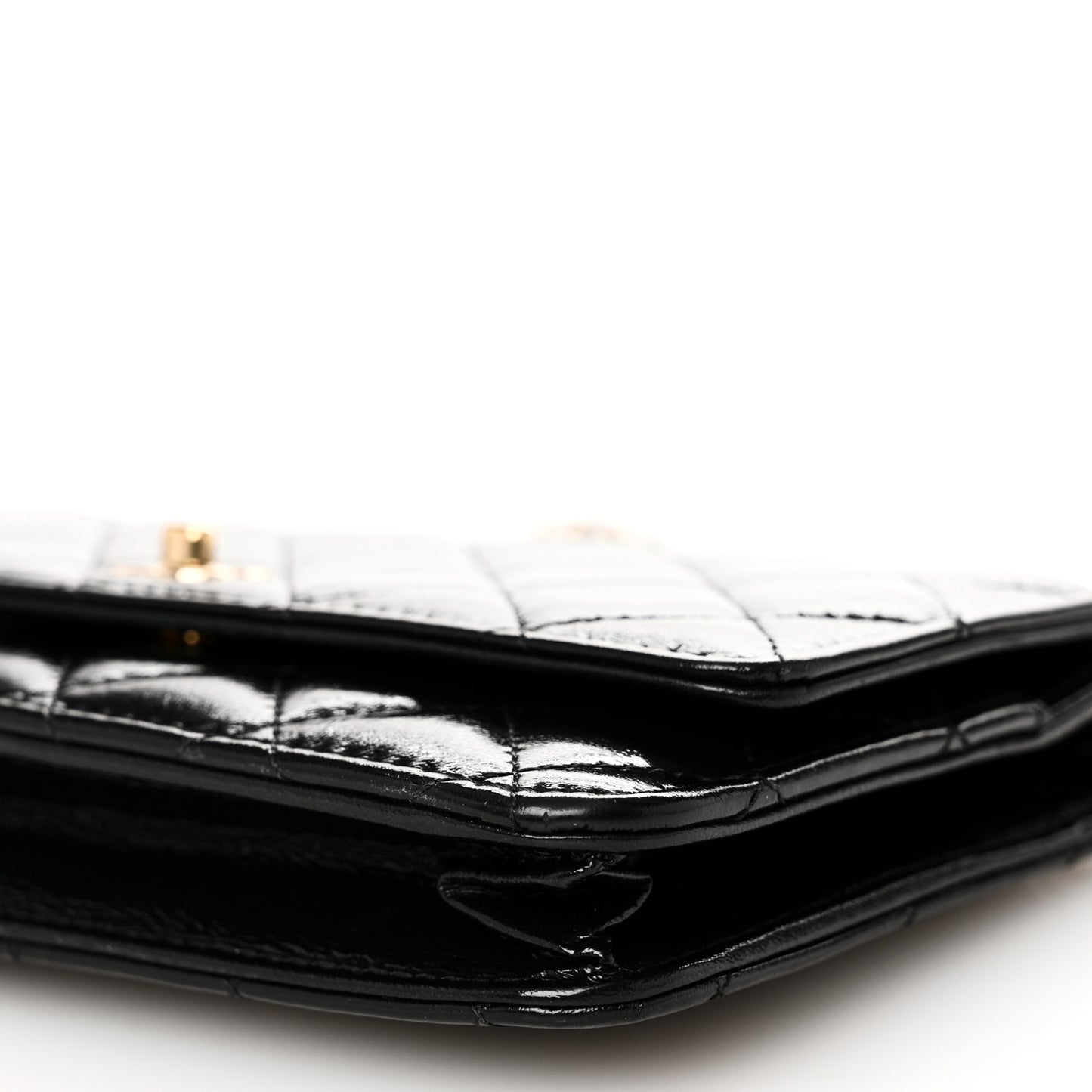 Shiny Calfskin Quilted Pearl Charms Wallet On Chain WOC Black