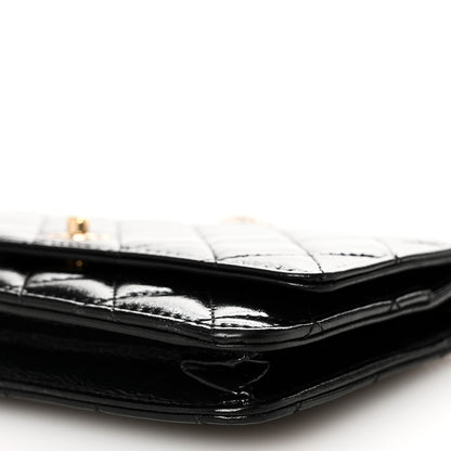 Chanel Shiny Calfskin Quilted Pearl Charms Wallet On Chain WOC Black 11 of 11