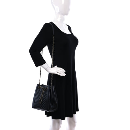 Chanel Calfskin Quilted Daily Chevron Drawstring Bag Black 2 of 9