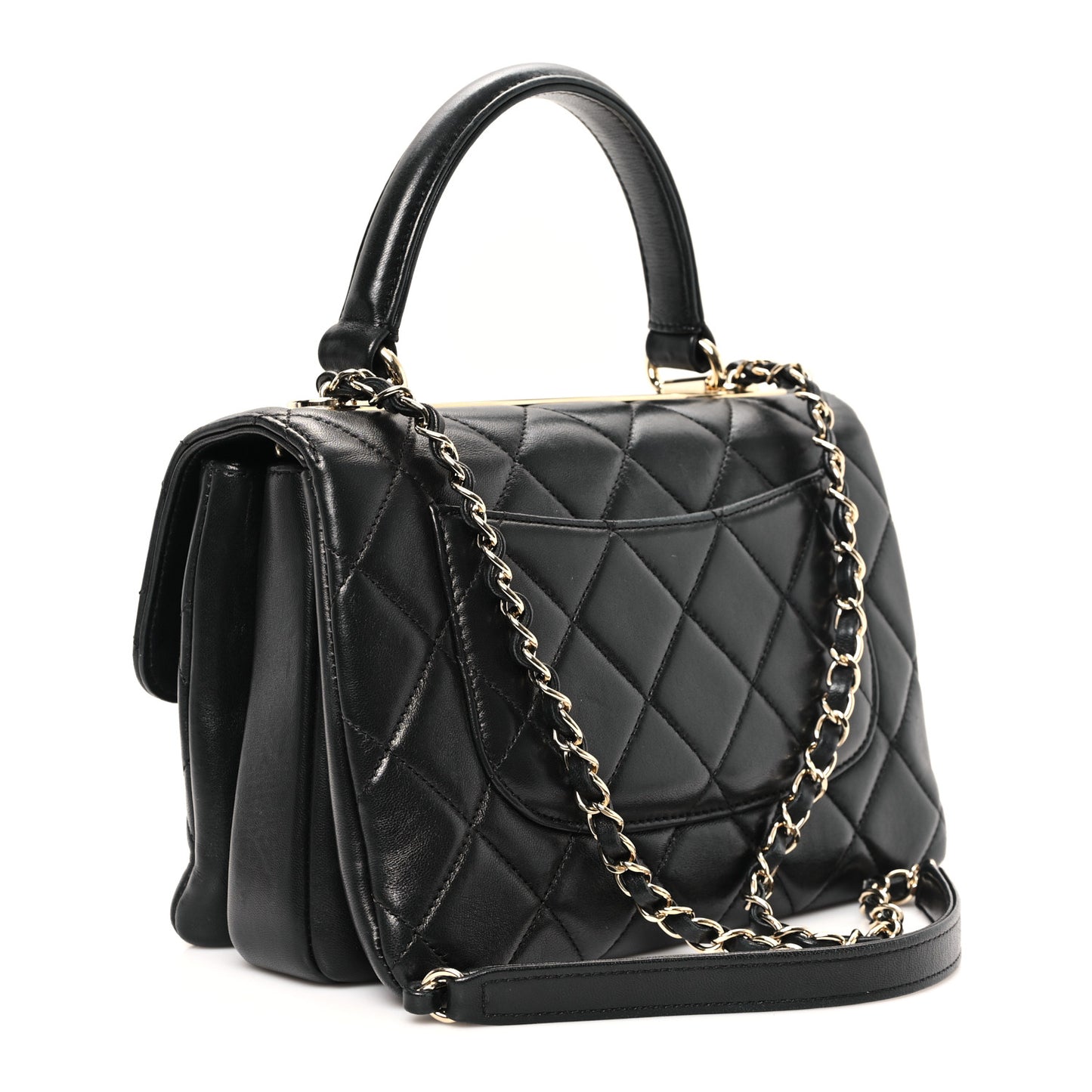 Lambskin Quilted Small Trendy CC Dual Handle Flap Bag Black