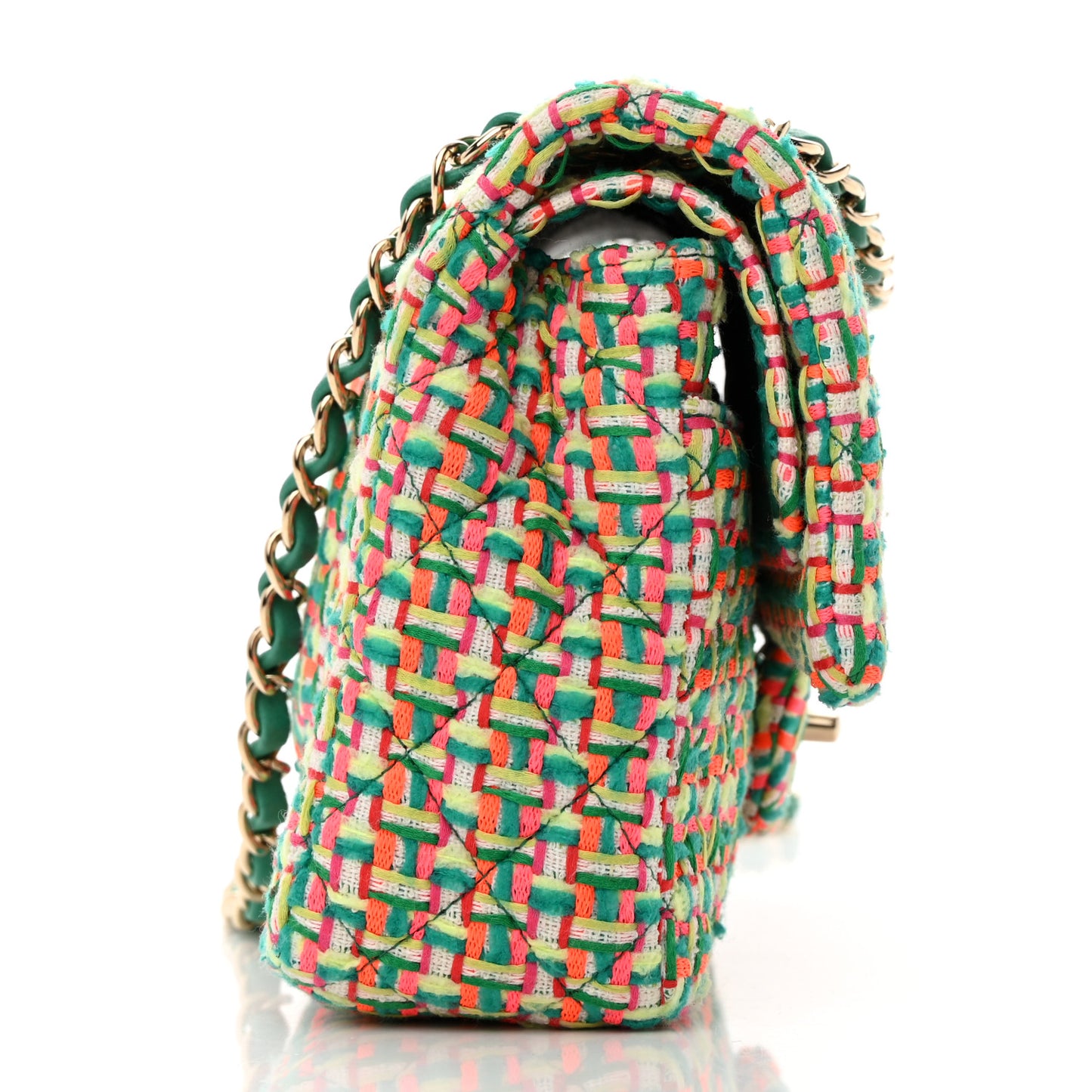 Tweed Quilted Medium Double Flap Multicolor Green