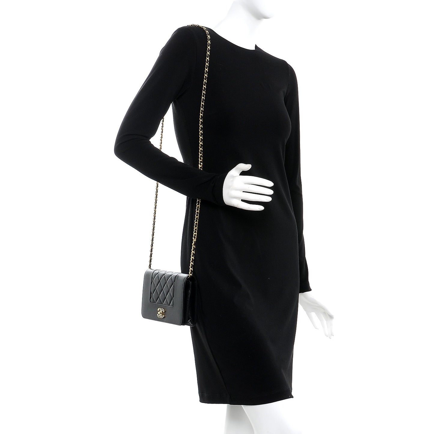 Sheepskin Quilted Mademoiselle Vintage Wallet On Chain WOC Black
