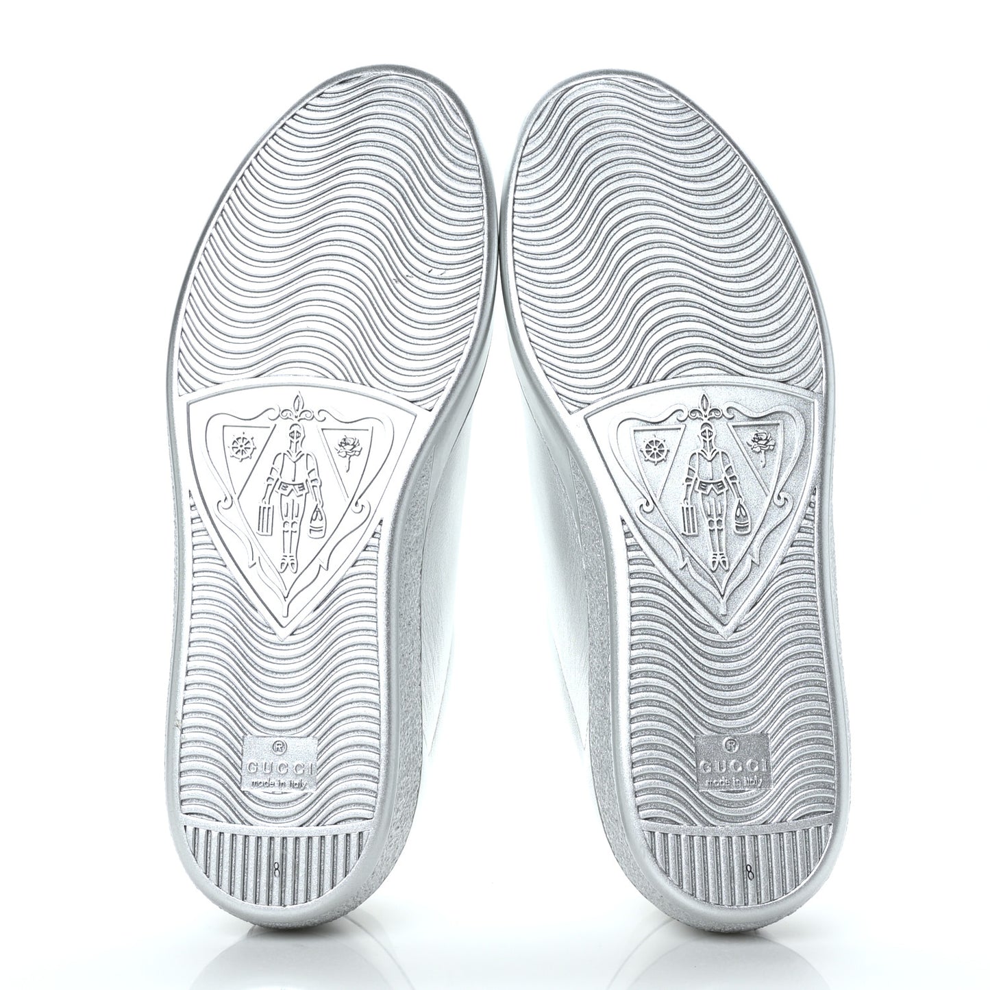 Metallic Nappa Interlocking G Perforated Mens Ace Sneakers 8 Argento