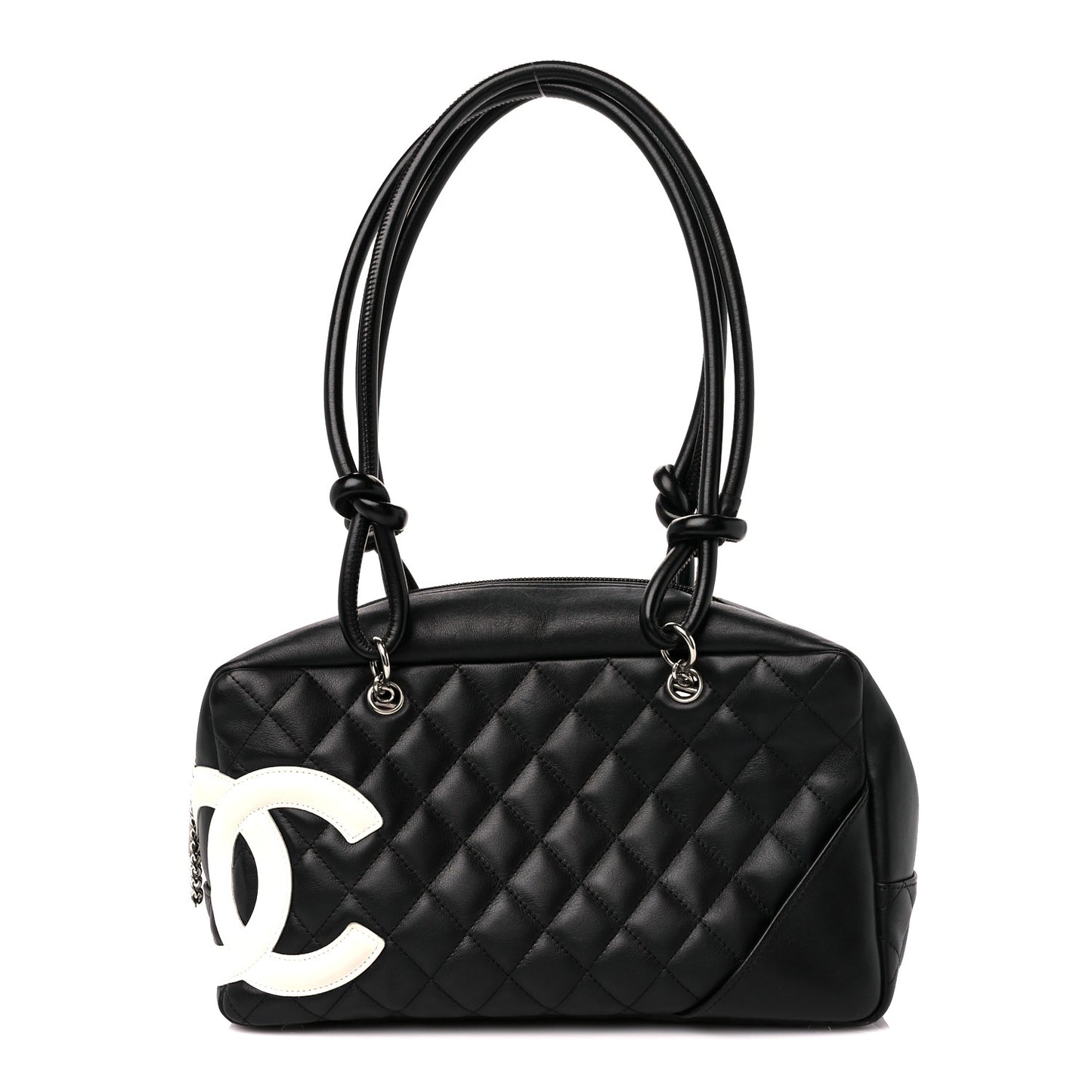 Calfskin Quilted Large Cambon Bowler Black White