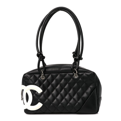 Chanel Calfskin Quilted Large Cambon Bowler Black White 1 of 10