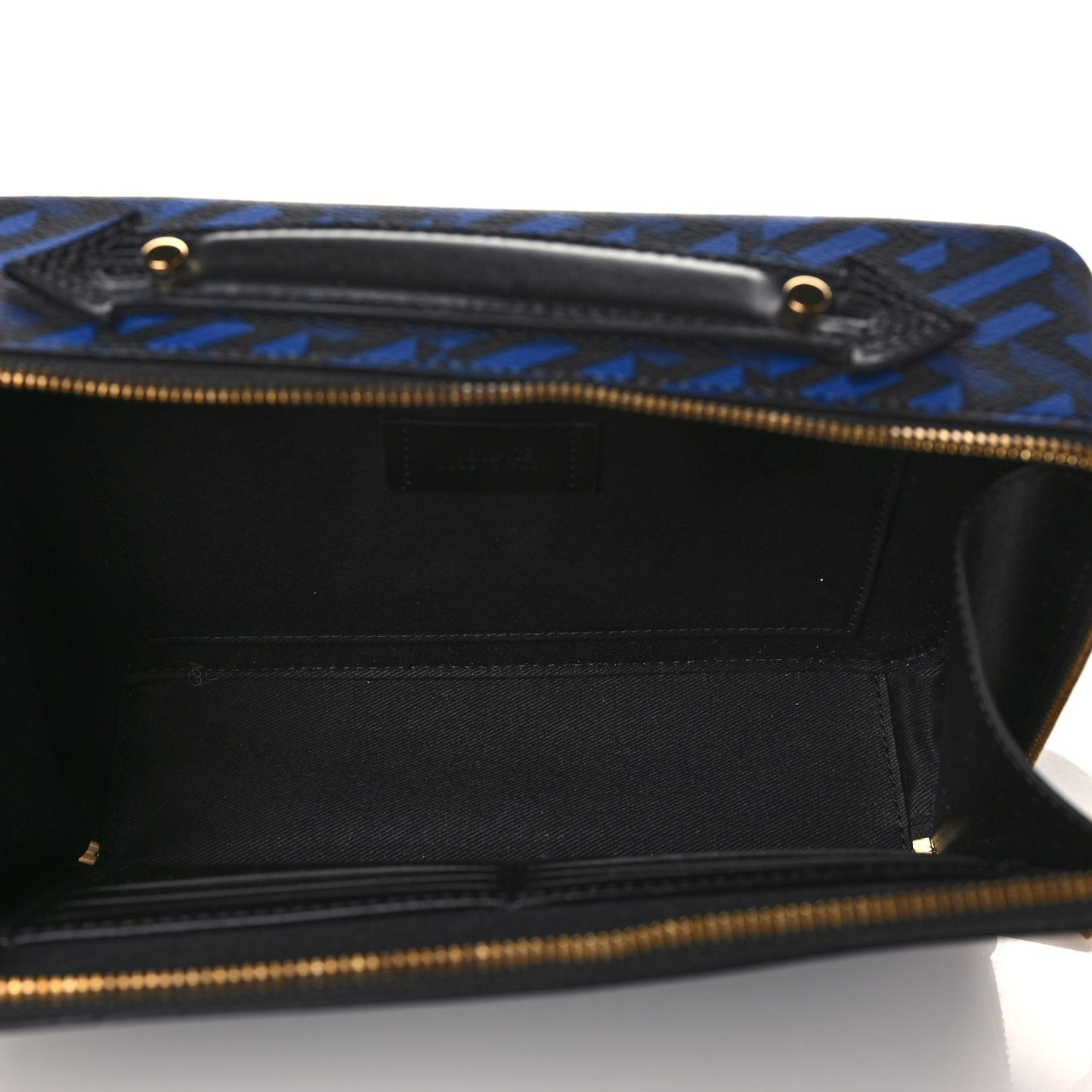 Coated Canvas La Greca Signature Messenger Bag Black Blue