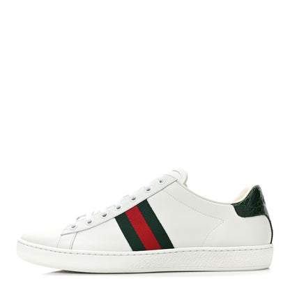 Gucci Calfskin Crocodile Web Womens Ace Sneakers 41 White Green 1 of 10