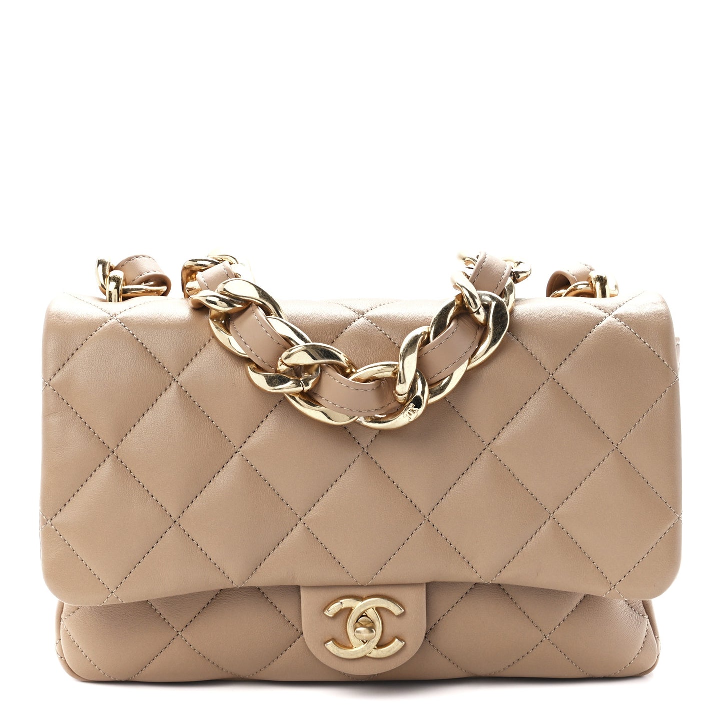 Lambskin Quilted Large CC Funky Town Flap Beige