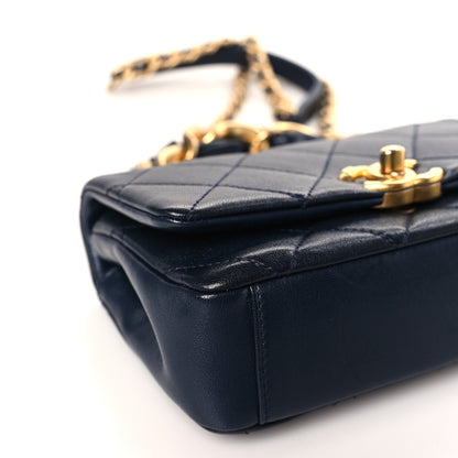 Chanel Shiny Lambskin Small Chain Is More Flap Navy Blue 8 of 9