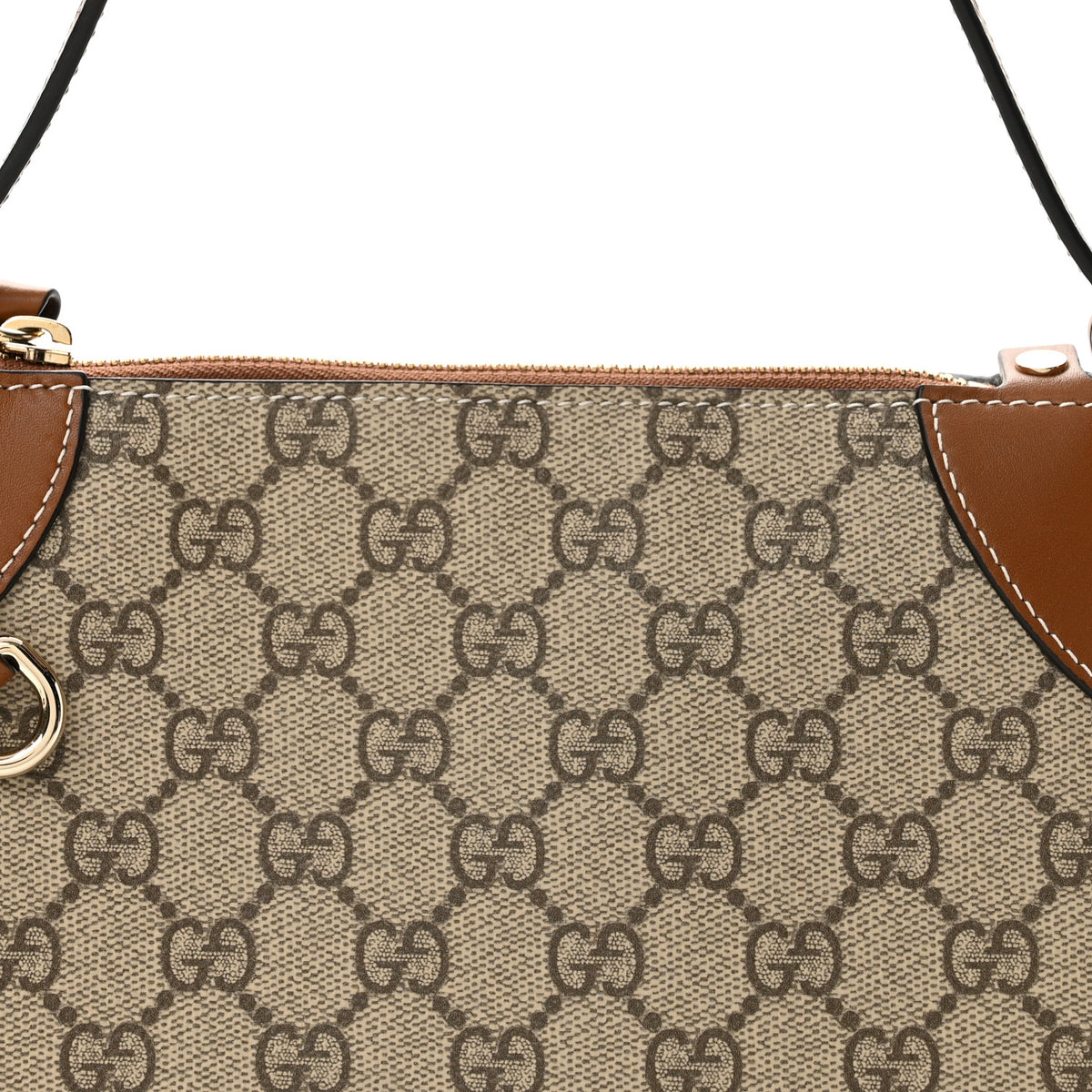GG Supreme Monogram Textured Calfskin Small Emblem Shoulder Bag Beige Dark Brown