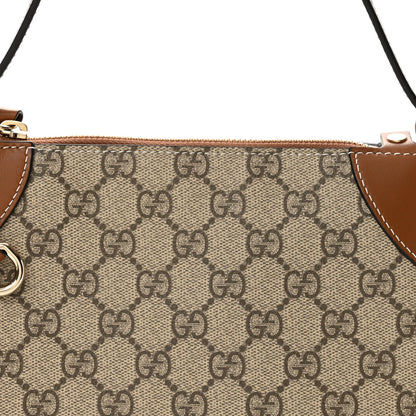 Gucci GG Supreme Monogram Textured Calfskin Small Emblem Shoulder Bag Beige Dark Brown 8 of 11