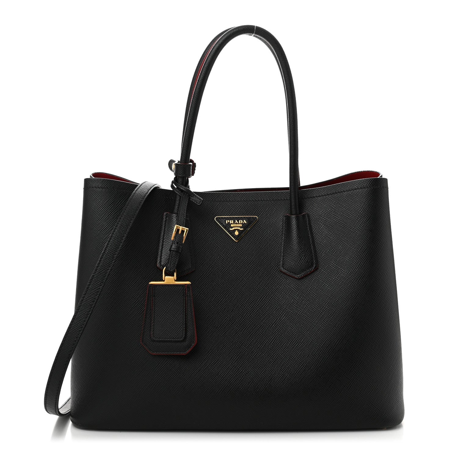 Prada Saffiano Cuir Large Double Bag Black Fuoco 1 of 13