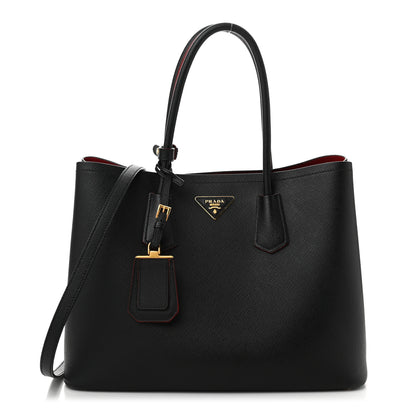 Prada Saffiano Cuir Large Double Bag Black Fuoco 1 of 13