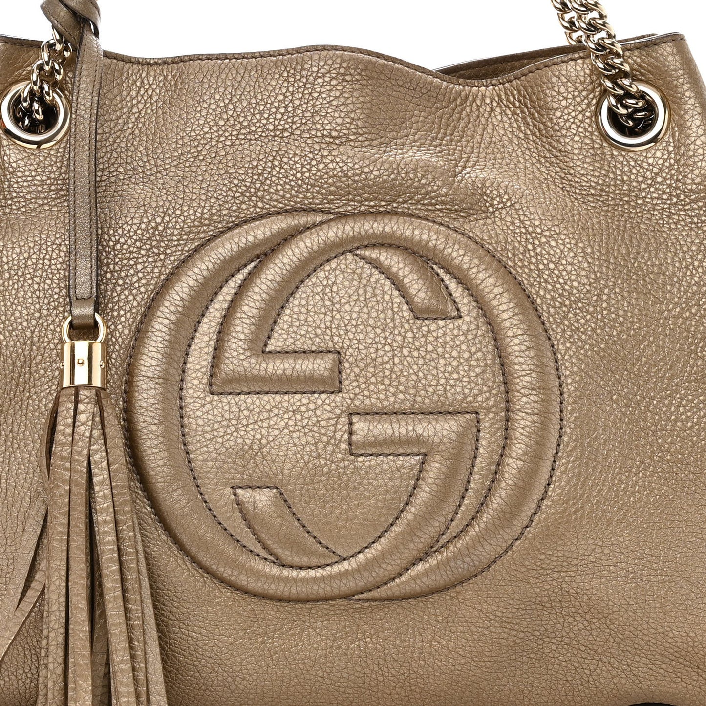 Metallic Pebbled Calfskin Medium Soho Chain Shoulder Bag Golden Beige
