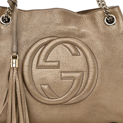 Gucci Metallic Pebbled Calfskin Medium Soho Chain Shoulder Bag Golden Beige 8 of 14