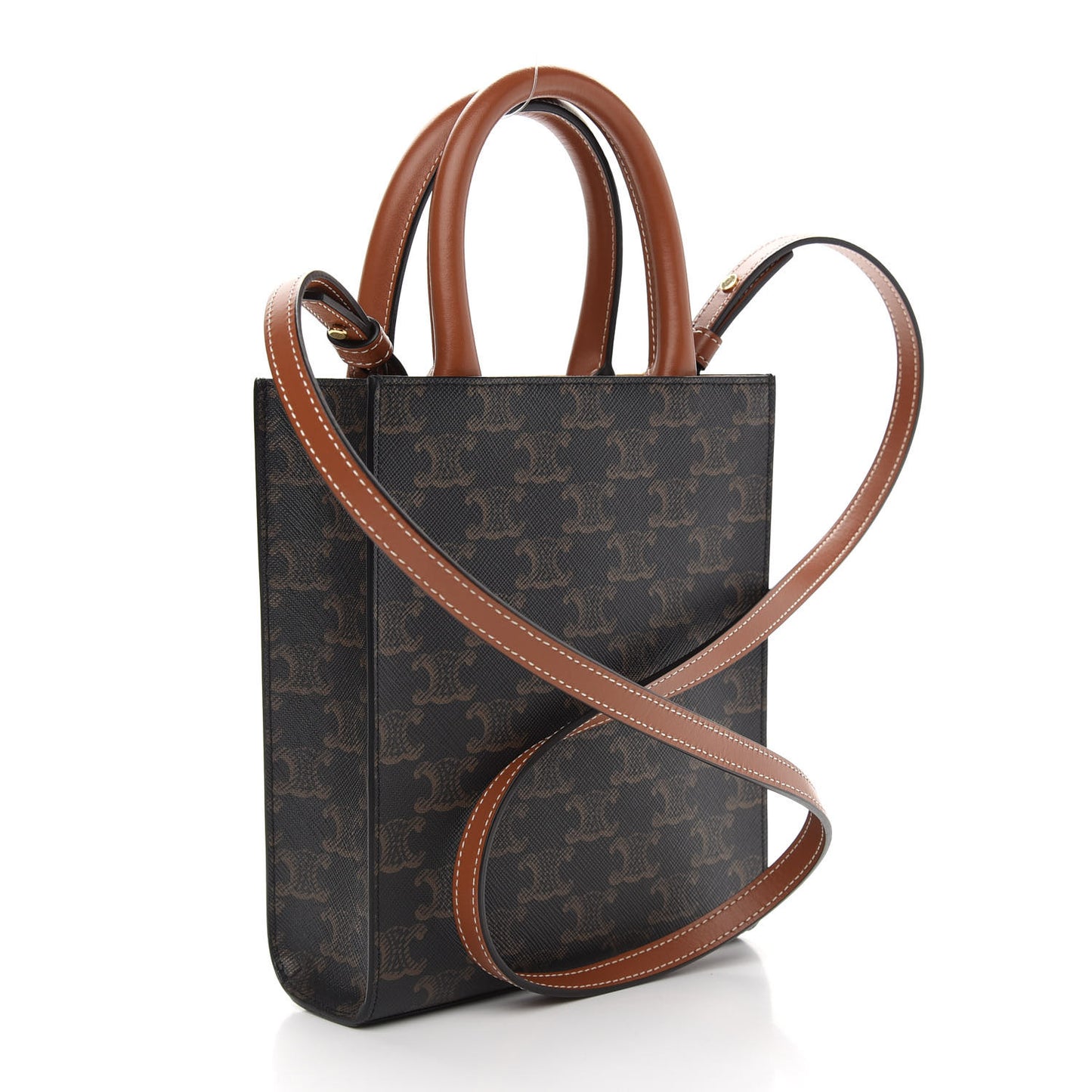 Triomphe Canvas Calfskin Mini Vertical Cabas Tan