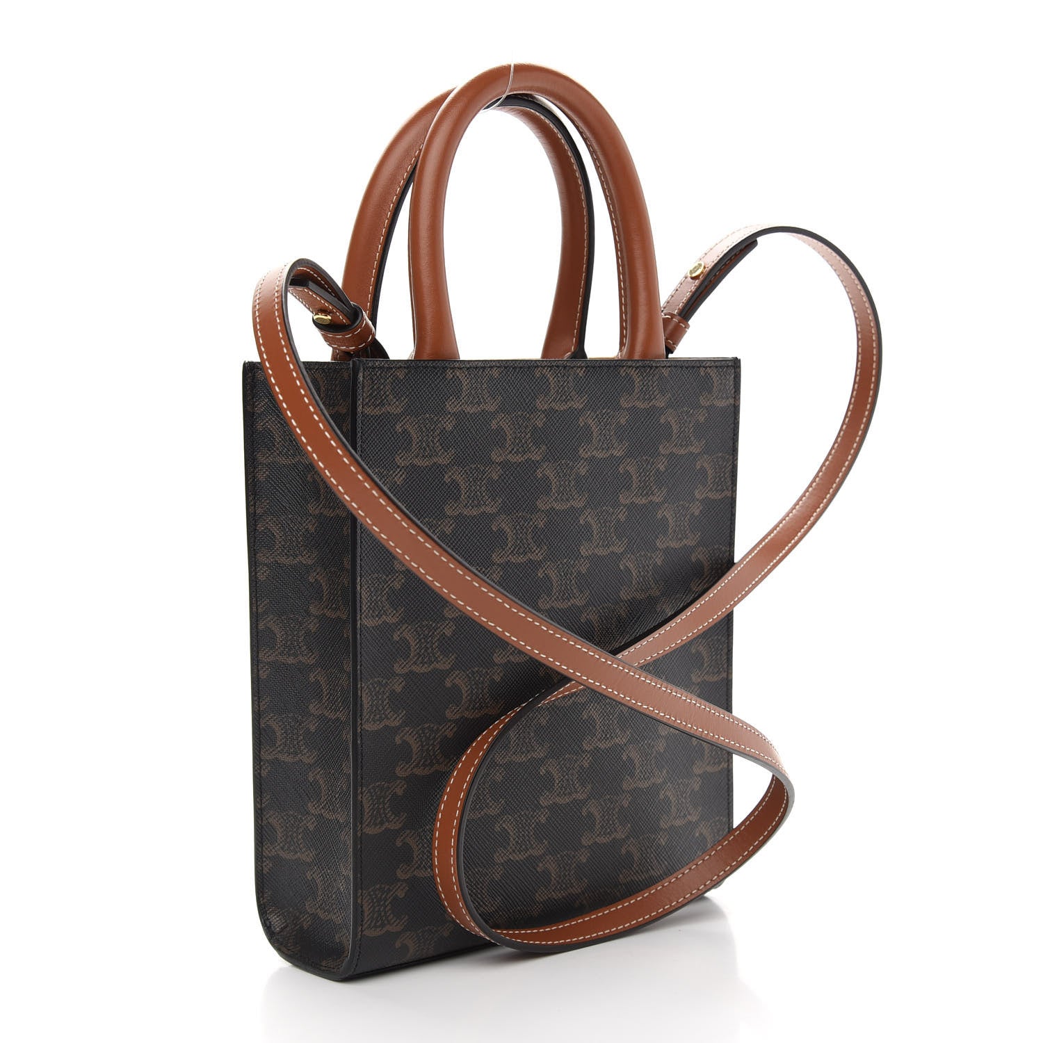 Celine Triomphe Canvas Calfskin Mini Vertical Cabas Tan 3 of 7