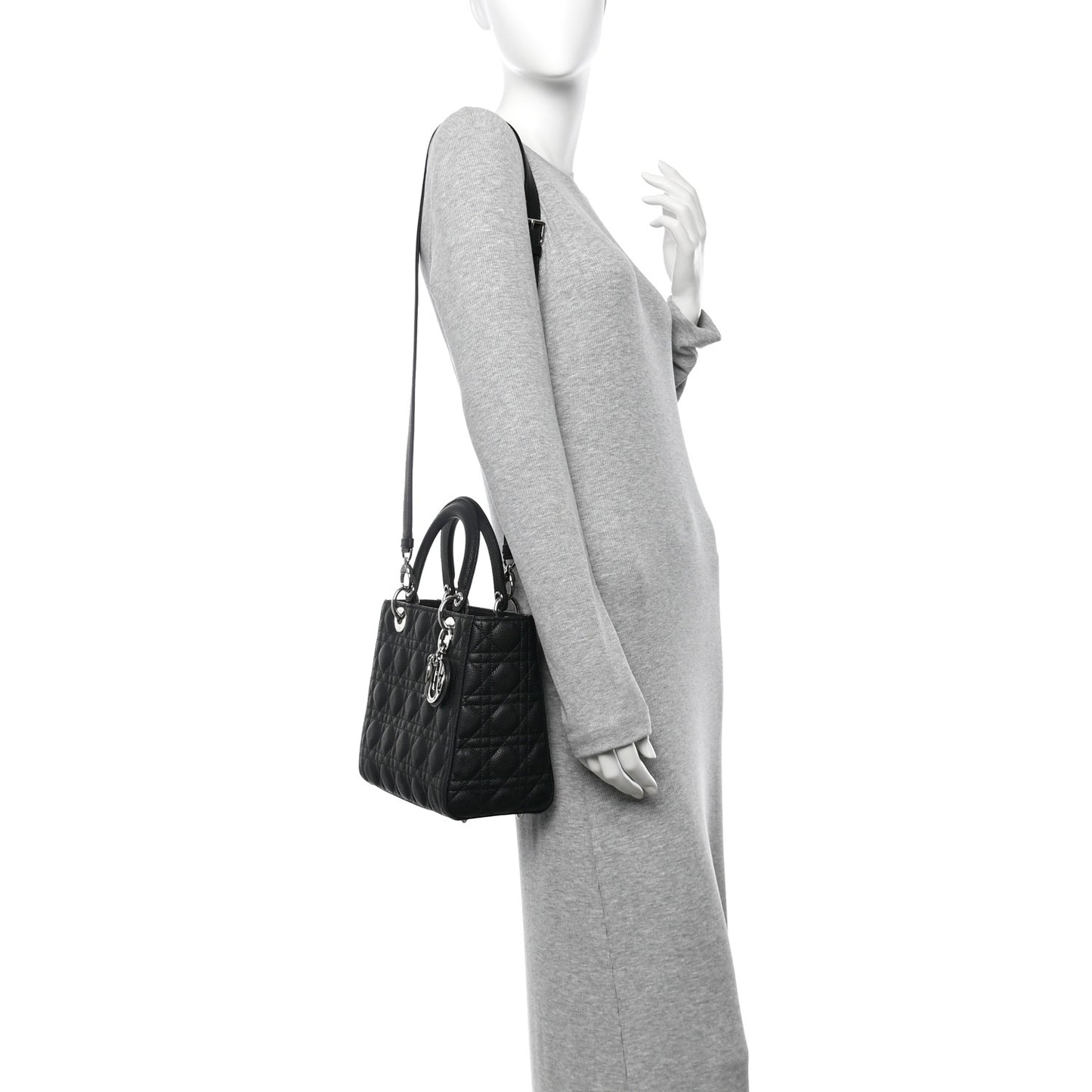 Grained Calfskin Cannage Medium Lady Dior Black