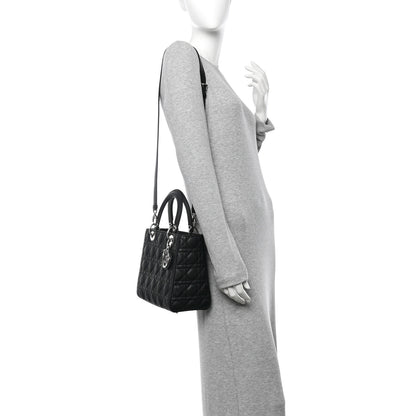 Christian Dior Grained Calfskin Cannage Medium Lady Dior Black 2 of 9