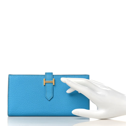 Hermes Chevre Mysore Bearn Gusset Wallet Bleu Azteque 2 of 8