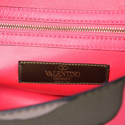 Valentino Garavani Nappa Canvas Camouflage Medium Glam Lock Rockstud Flap Fuxia Fluo 6 of 7