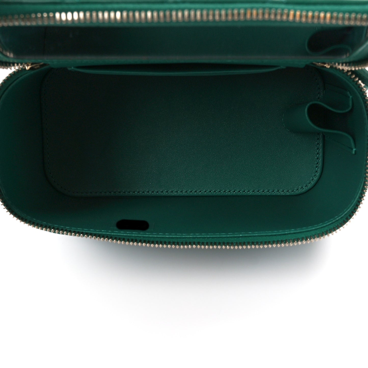 Lambskin Quilted Small Top Handle Vanity Case With Chain Green