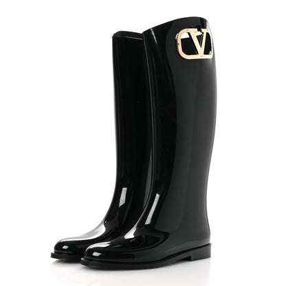 Valentino Garavani Rubber Vlogo Knee High Rain Boots 39 Black 4 of 11