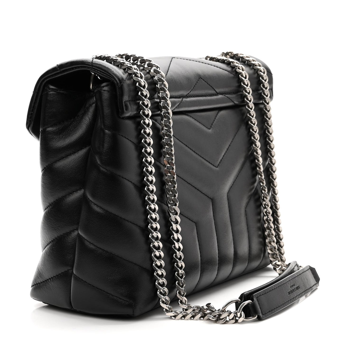 Calfskin Y Quilted Monogram Small Loulou Chain Satchel Black