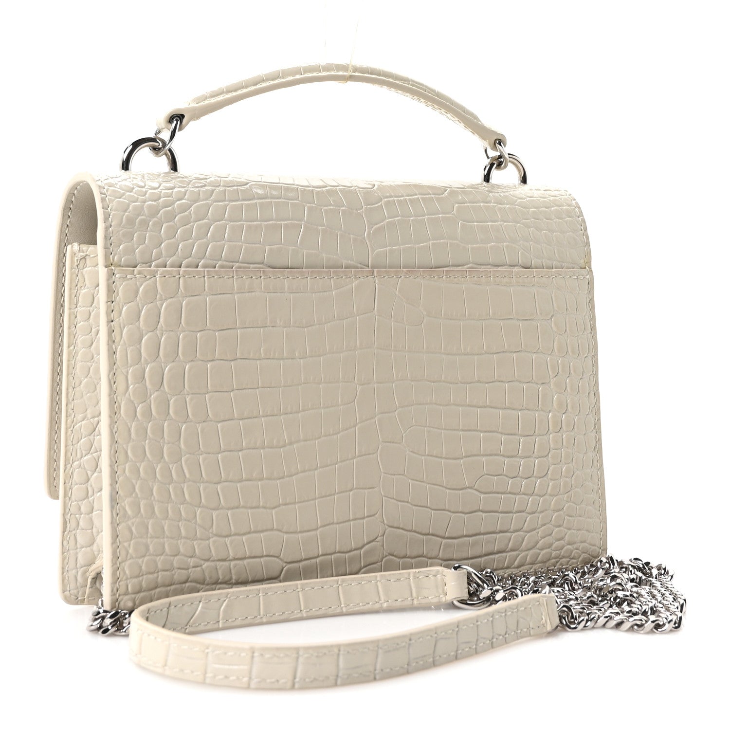 Saint Laurent Calfskin Crocodile Embossed Monogram Sunset Chain Wallet Blanc Vintage 3 of 9